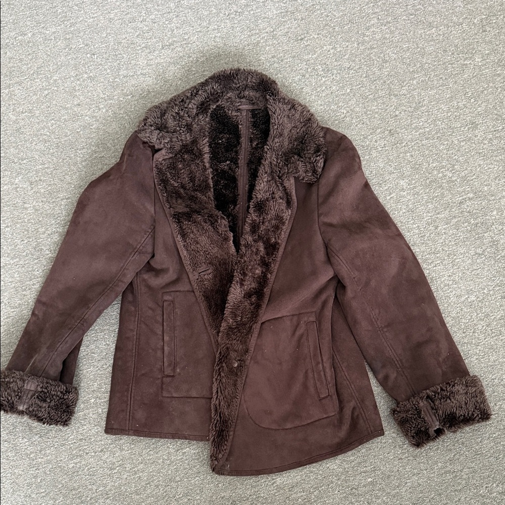 Women's Brown Suede Vintage Faux Fur Lined Jacket
